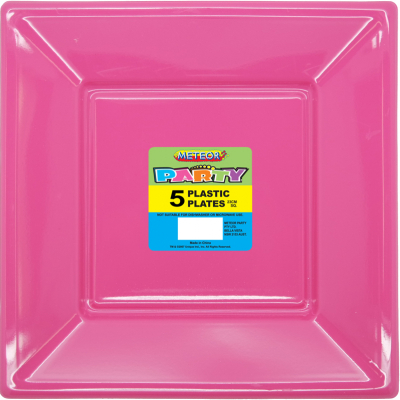 Square Plastic Plates 23cm Hot Pink 5PK