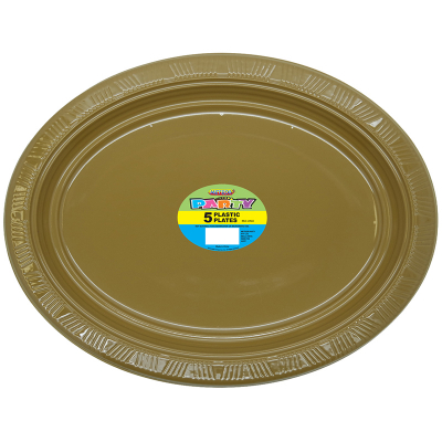 Oval Plastic Plates Gold 5PK