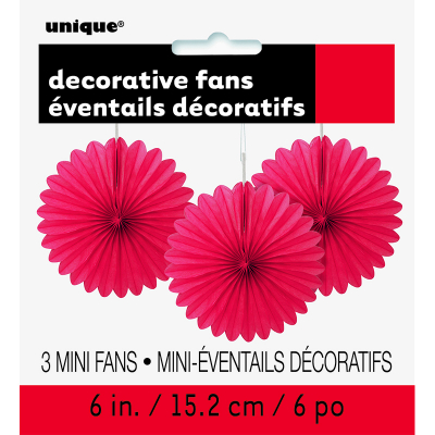 Hanging Decorative Fan 15cm Red 3PK