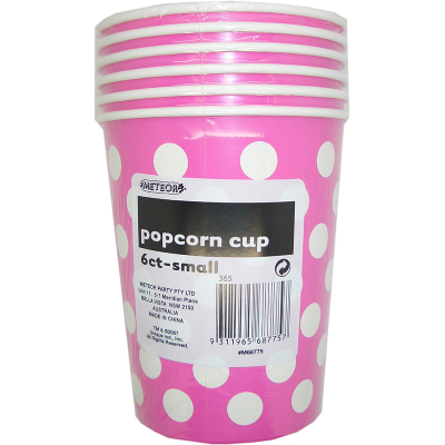 Polka Dots Popcorn Cups Small Hot Pink 6PK