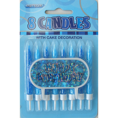 Glitz Birthday Blue Candles 8PK