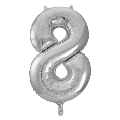 86cm 34 Inch Gaint Number Foil Balloon Silver 8 Inflated with Helium