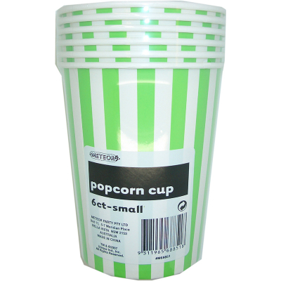 Stripes Green Popcorn Cups Small 6PK