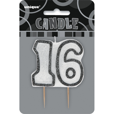 Glitz Birthday Black Numeral Candle 16th