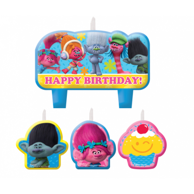 Trolls Happy Birthday Mini Moulded Candle Set 4PK