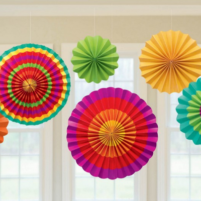 Fiesta Paper Fan Decorations 6PK