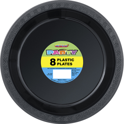 Plastic Around Plates 23cm Black 8PK