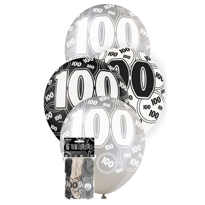 Glitz Birthday Black Helium Balloons 100th 6PK