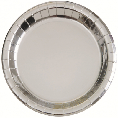 Metallic Silver Foil 18cm Paper Plates 8PK