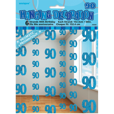 Glitz Birthday Blue Hanging Swirl Decoration 90th 6PK