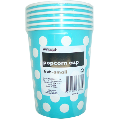 Polka Dots Popcorn Cups Small Caribbean Teal 6PK
