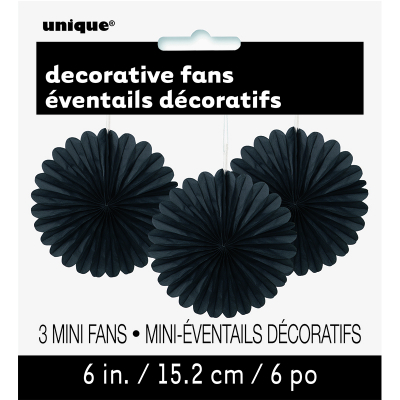 Hanging Decorative Fan 15cm Black 3PK