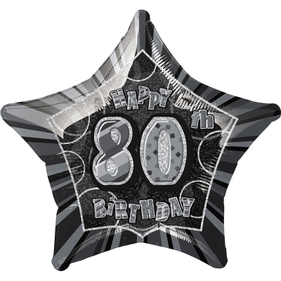 Glitz Birthday Black Star Foil Balloon 80th