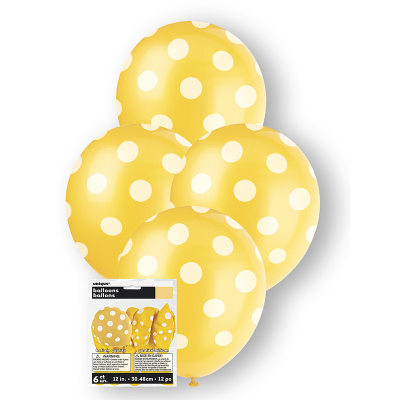 Polka Dots Balloon Sunflower Yellow 6PK