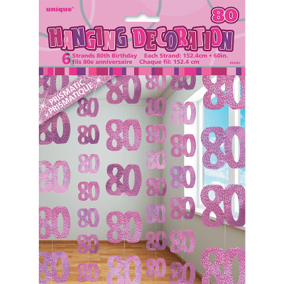 Glitz Birthday Pink Hanging Swirl Decoration 80th 6PK