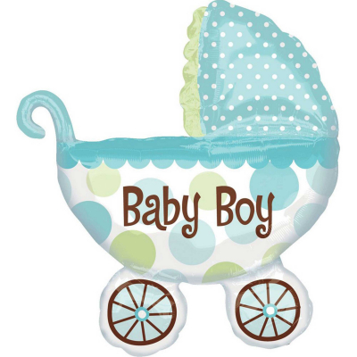 Supershape Baby Buggy Boy Foil Balloon Inflated with Helium