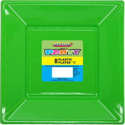Square Plastic Plates 18cm Lime Green 8PK