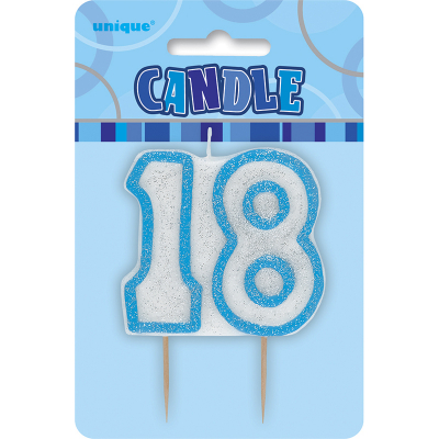 Glitz Birthday Blue Numeral Candle 18th