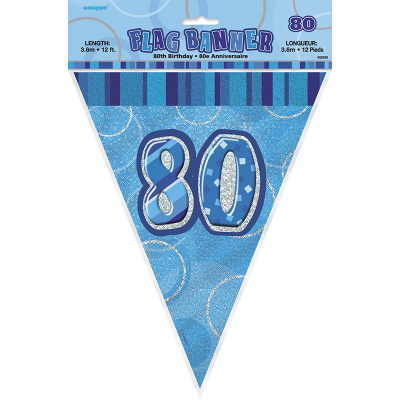 Glitz Birthday Blue Flag Banner 80th