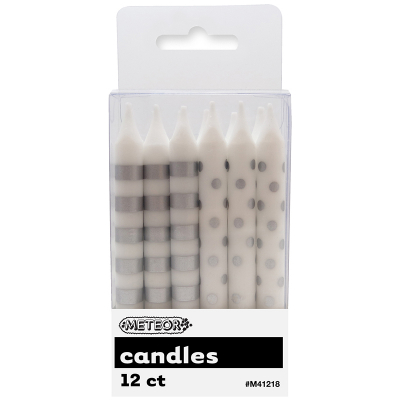 Polka Dots Stripes Candles Silver 12PK