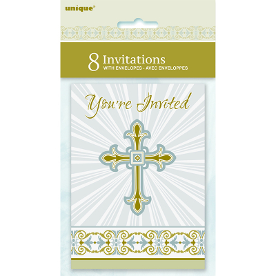 Cross Gold Silver Invitations 8PK