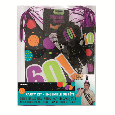 Birthday Day Party Kit 60th Inc Horn Ribbon Hat Necklace Sash 5PK