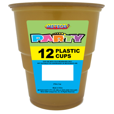 Plastic Cups 270ml Gold 12PK