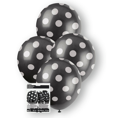 Polka Dots Balloon Midnight Black 6PK