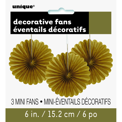 Hanging Decorative Fan 15cm Gold 3PK