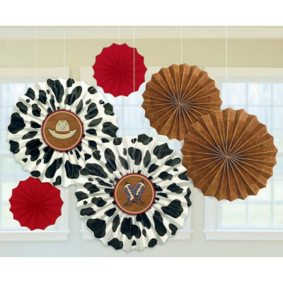 Western Paper Fan Decorations 6PK