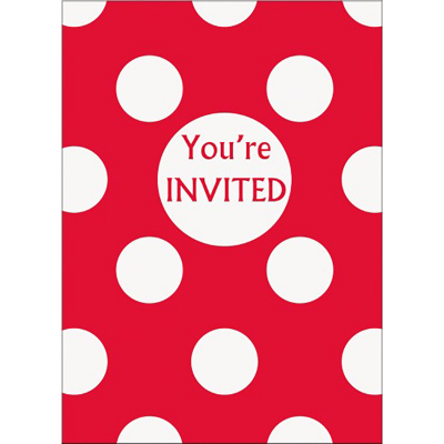 Polka Dots Invitations Ruby Red 8PK