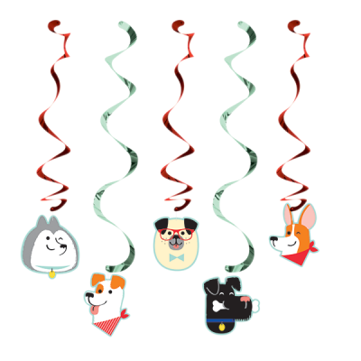 Dog Party Dizzy Danglers Hanging Swirls 5PK