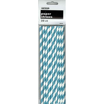 Stripes Teal Paper Straws 20PK