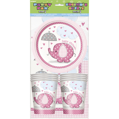Umbrellaphants Pink Party Pack Plate Cup Napin Tablecover 25PK
