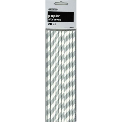 Stripes Silver Paper Straws 20PK