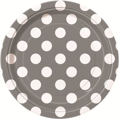 Polka Dots 17cm Plates Silver 8PK