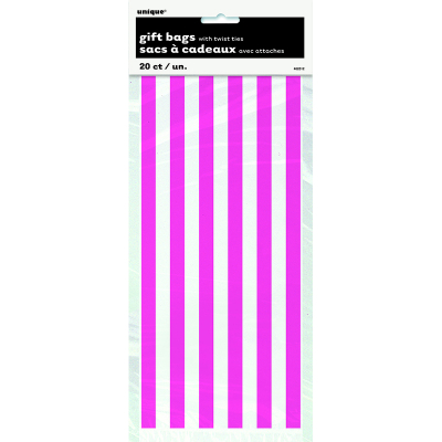 Stripes Hot Pink Cello Bags 20PK