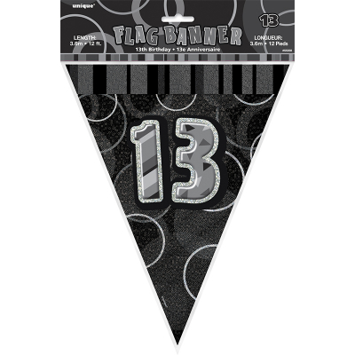 Glitz Birthday Black Flag Banner 13th