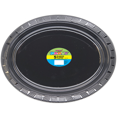 Oval Plastic Plates Black 5PK