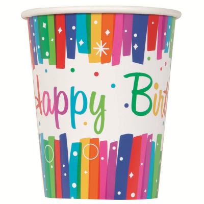 Rainbow Ribbons Paper Cups 270ml 8PK