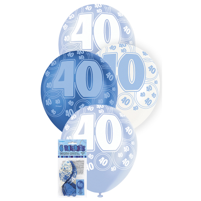 Glitz Birthday Blue Helium Balloons 40th 6PK