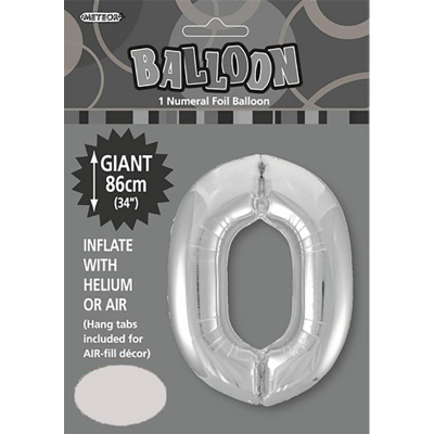 86cm 34 Inch Gaint Numeral Foil Balloon Silver 0