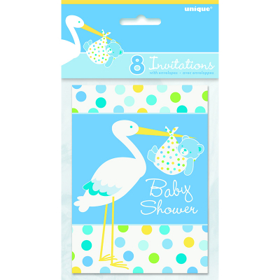 Boy Stork Invitations & Envelop 8PK