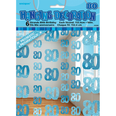 Glitz Birthday Blue Hanging Swirl Decoration 80th 6PK