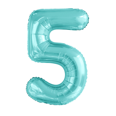 86cm 34 Inch Gaint Number Foil Balloon Pastel Blue 5 Inflated with Helium