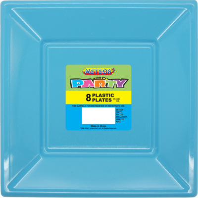 Square Plastic Plates 18cm Pastel Blue 8PK