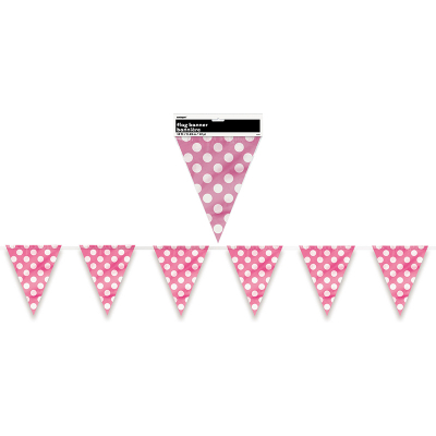 Polka Dots Flag Banner Hot Pink 12PK