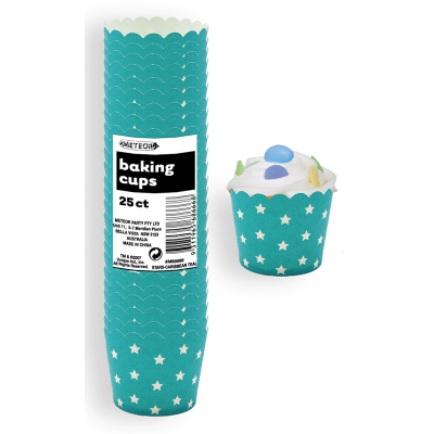 Stars Baking Cups Teal 25PK