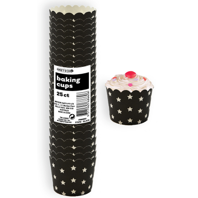 Stars Baking Cups Black 25PK