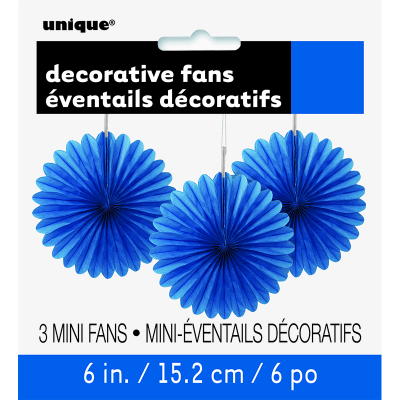 Hanging Decorative Fan 15cm Royal Blue 3PK